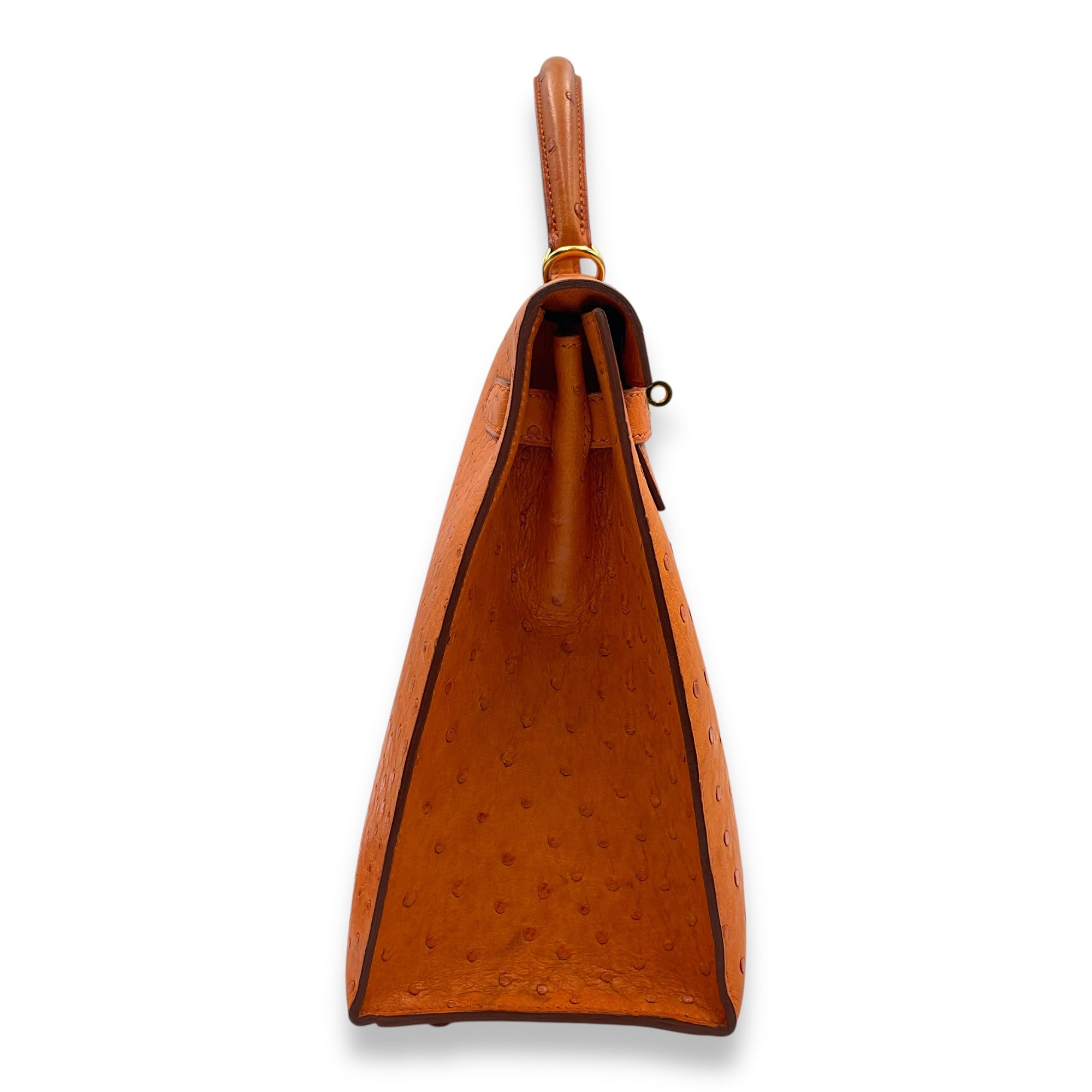 Sellier Kelly 32 Orange in Ostrich, Gold hardware