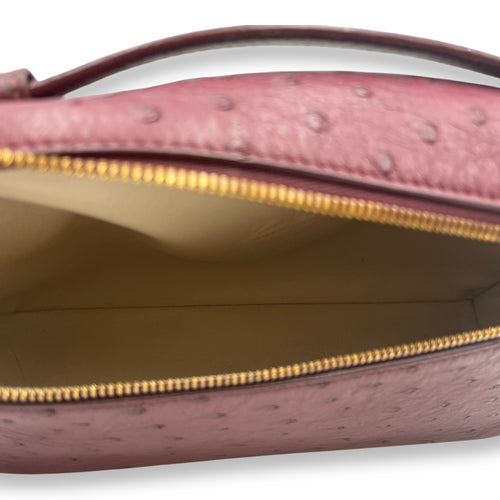 Extra Pocket 19 Burgundy Top Handle Bag in Ostrich, Gold hardware