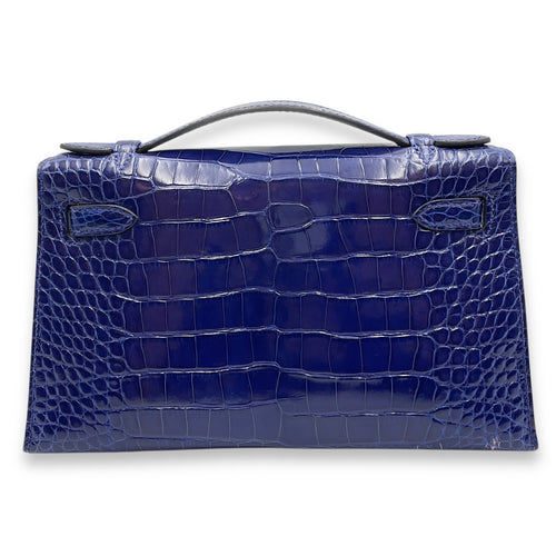 Kelly Pochette Blue Electric in Shiny Alligator, Palladium hardware