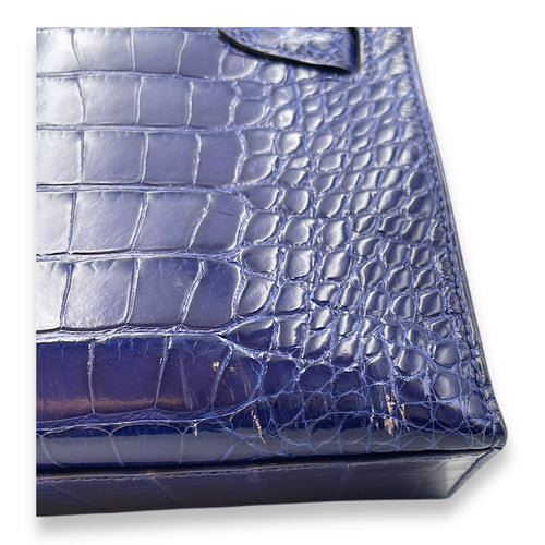 Kelly Pochette Blue Electric in Shiny Alligator, Palladium hardware