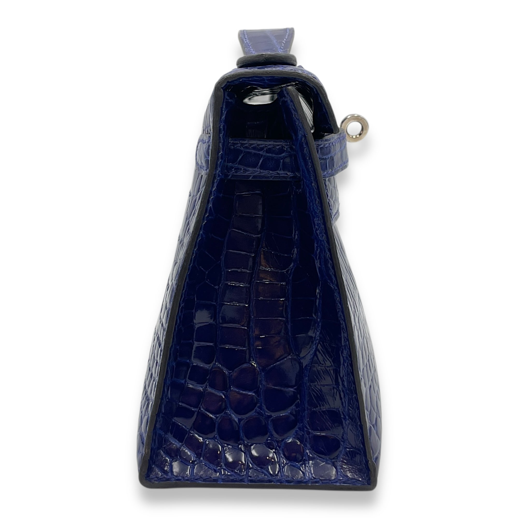 Kelly Pochette Blue Electric in Shiny Alligator, Palladium hardware