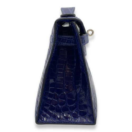 Kelly Pochette Blue Electric in Shiny Alligator, Palladium hardware