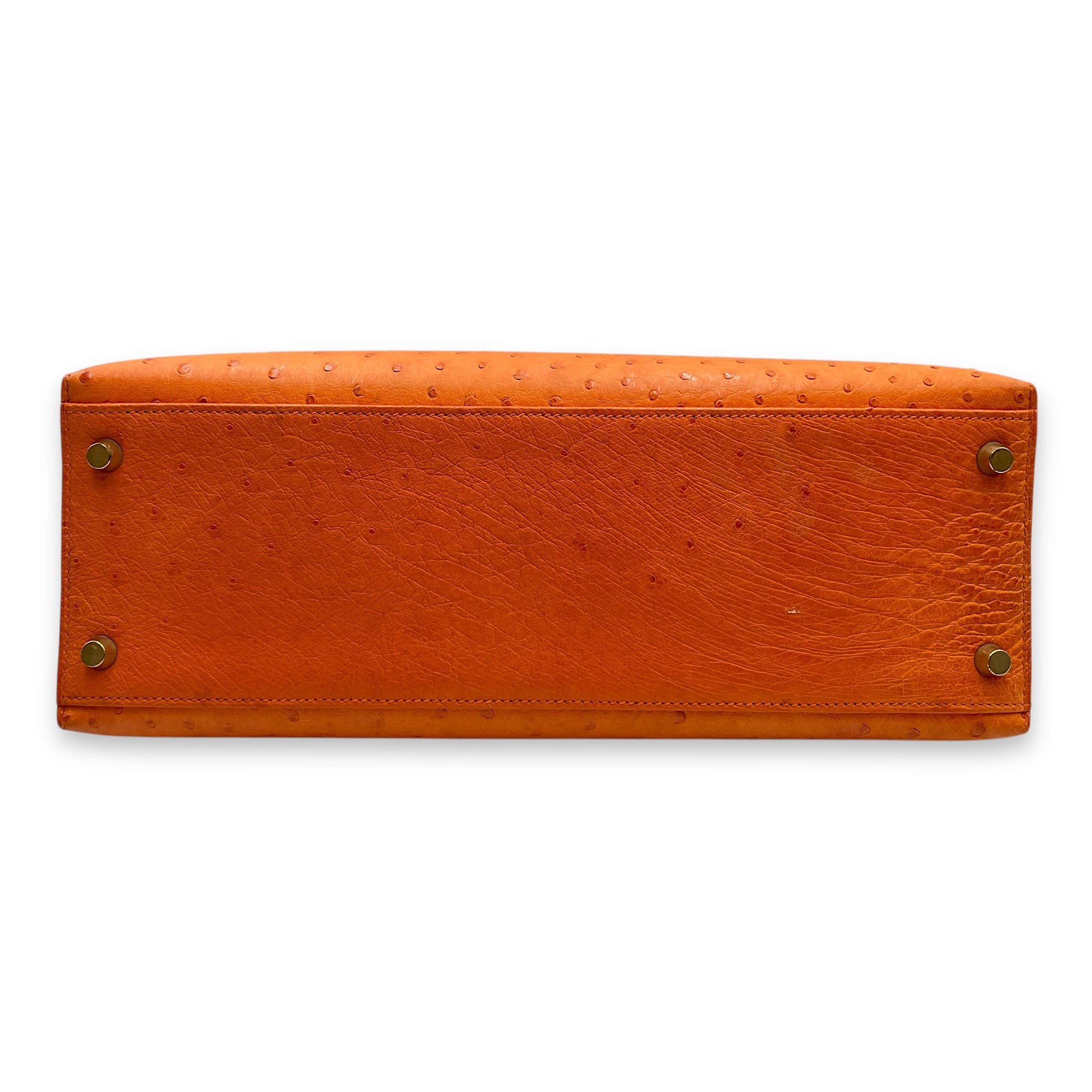 Sellier Kelly 32 Orange in Ostrich, Gold hardware