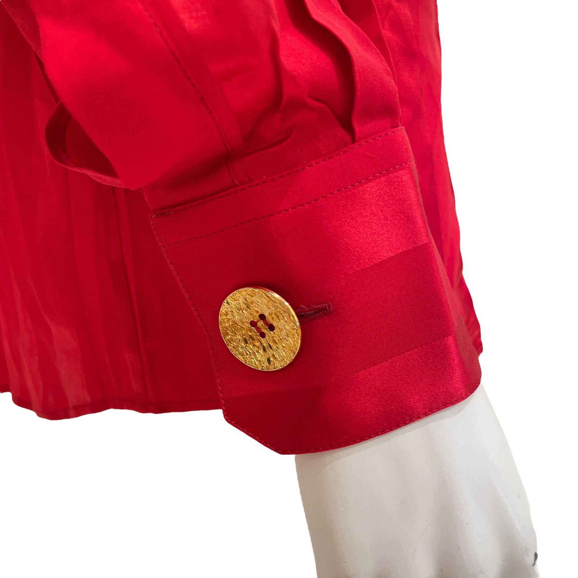 Striped Neck Scarf Detail Shirt 38 Red Ready-To-Wear in Silk, Gold hardware