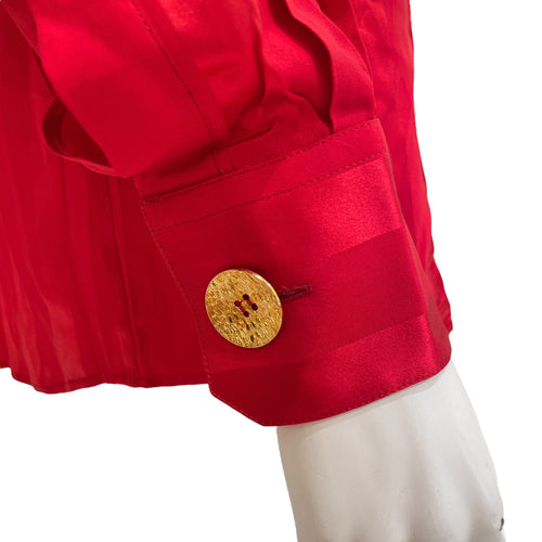 Striped Neck Scarf Detail Shirt 38 Red Ready-To-Wear in Silk, Gold hardware