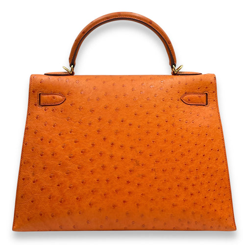 Sellier Kelly 32 Orange in Ostrich, Gold hardware
