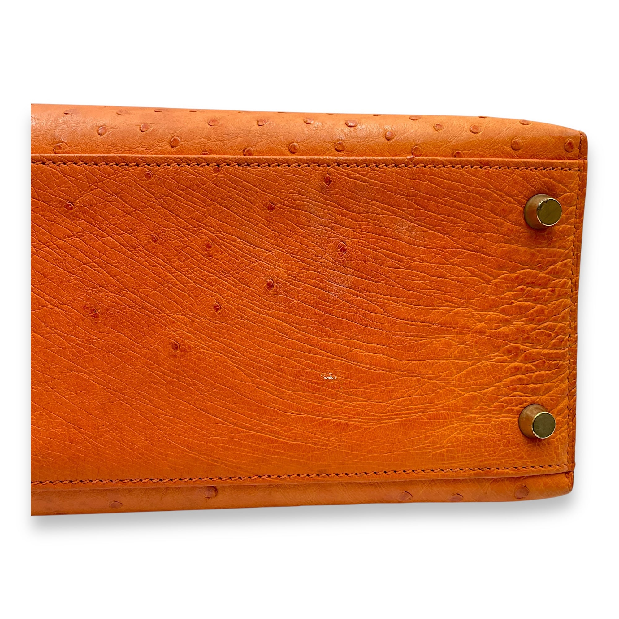 Sellier Kelly 32 Orange in Ostrich, Gold hardware