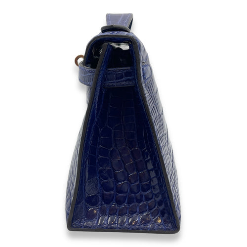 Kelly Pochette Blue Electric in Shiny Alligator, Palladium hardware