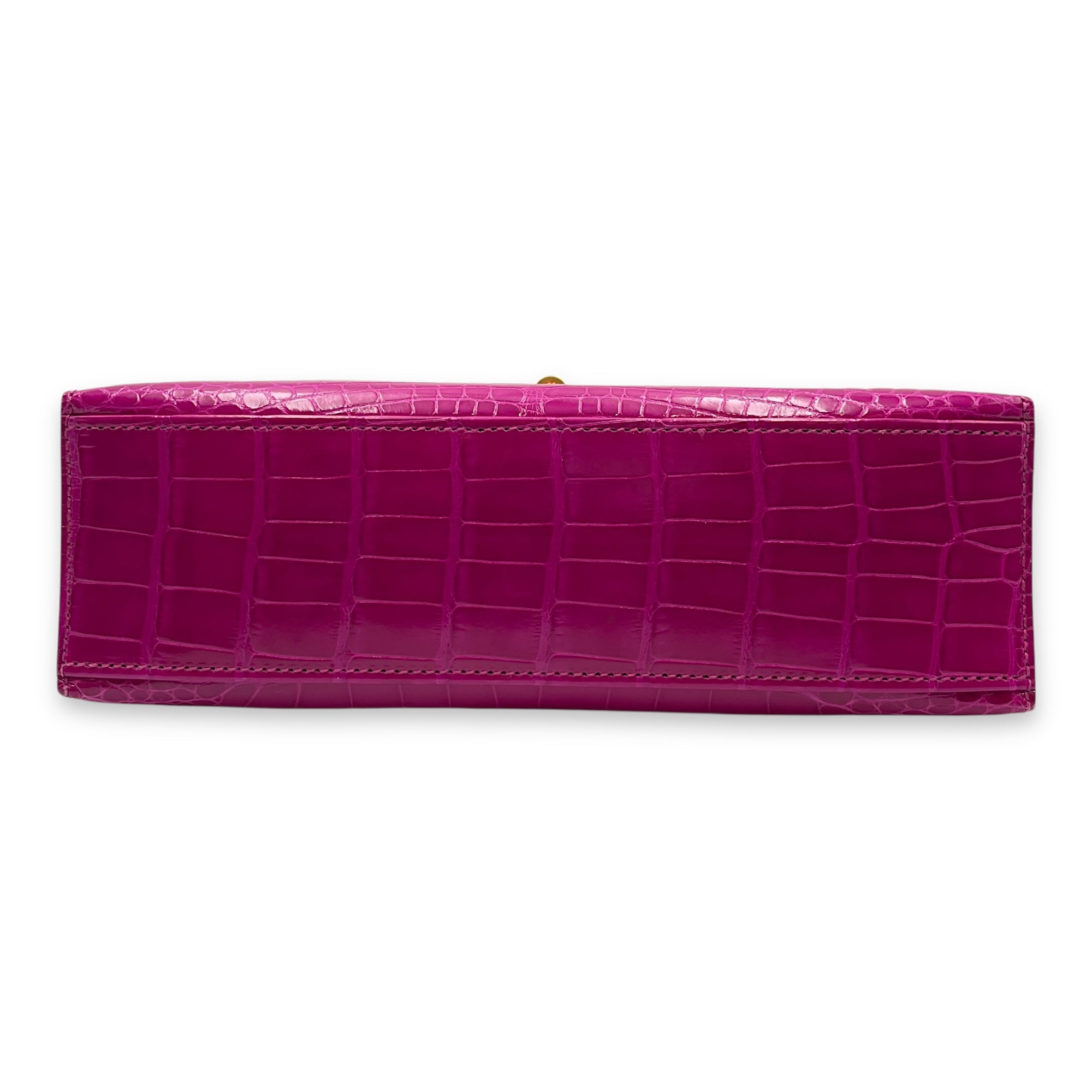 Kelly Pochette Rose Scheherazade in Shiny Alligator, Gold hardware