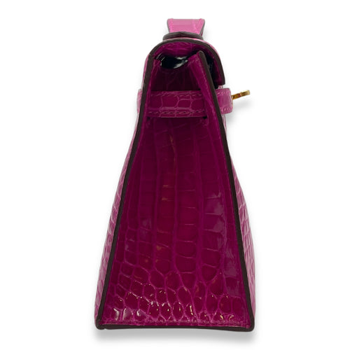 Kelly Pochette Rose Scheherazade in Shiny Alligator, Gold hardware