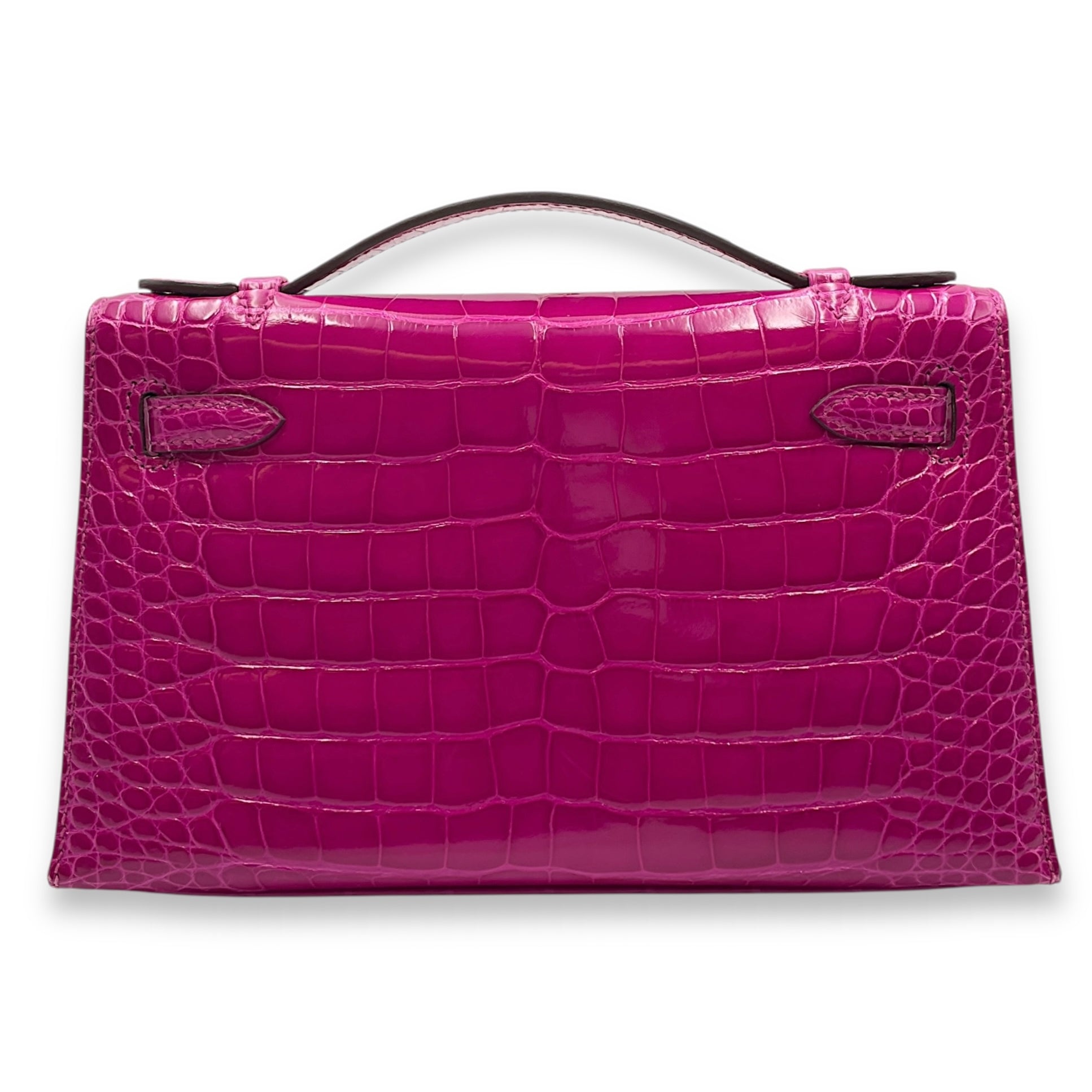 Kelly Pochette Rose Scheherazade in Shiny Alligator, Gold hardware