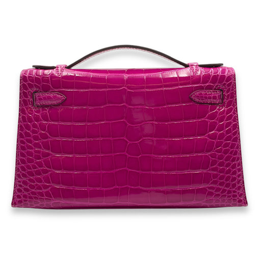 Kelly Pochette Rose Scheherazade in Shiny Alligator, Gold hardware