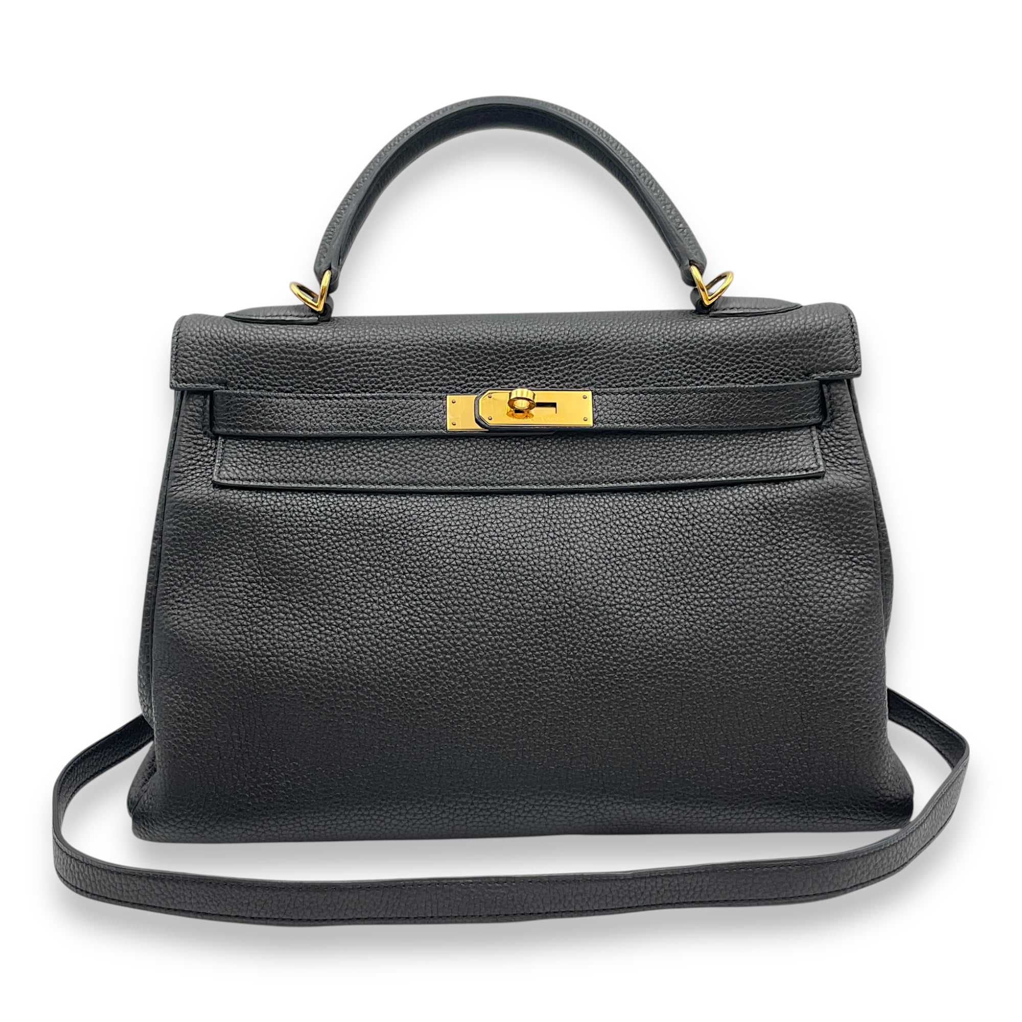 Kelly 32 Black in Togo, Gold hardware