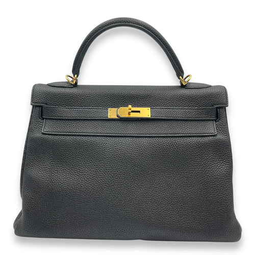 Kelly 32 Black in Togo, Gold hardware