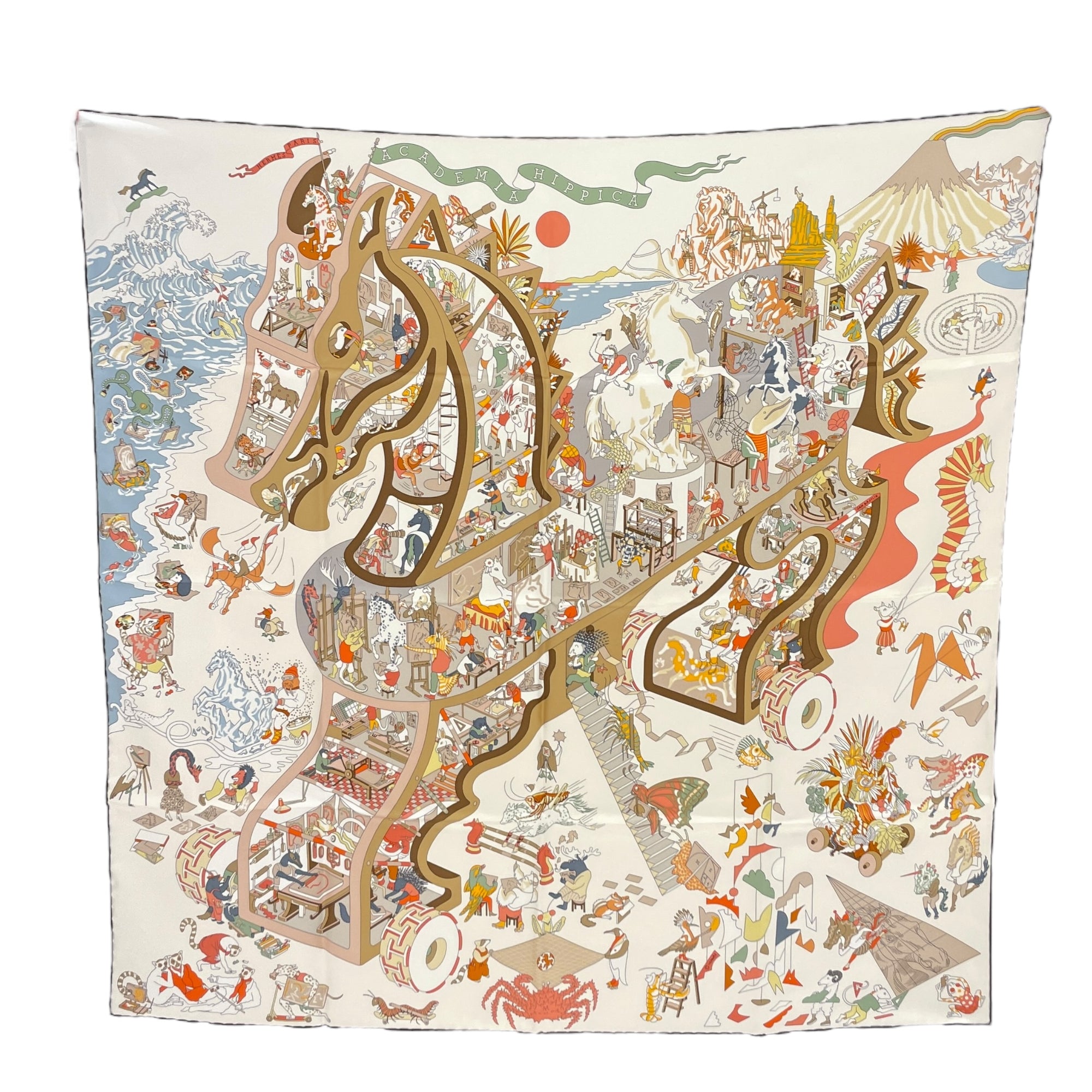 Academia Hippica 90 Vert/Beige Scarf