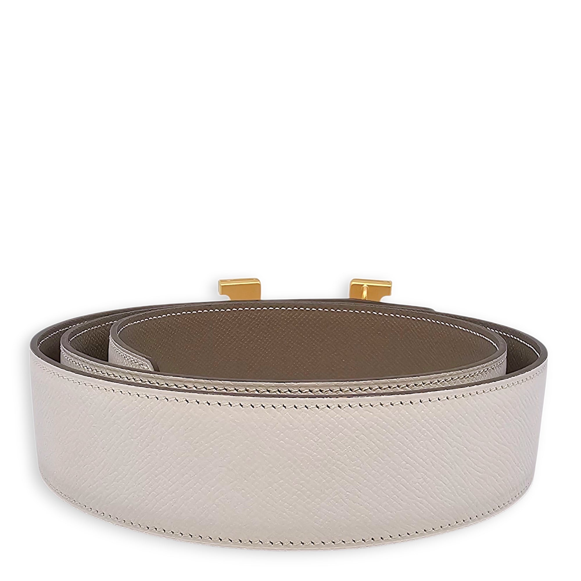 Constance 42mm X 105cm Blanc/Etoupe Belt Kit in Epsom, Brushed Gold hardware