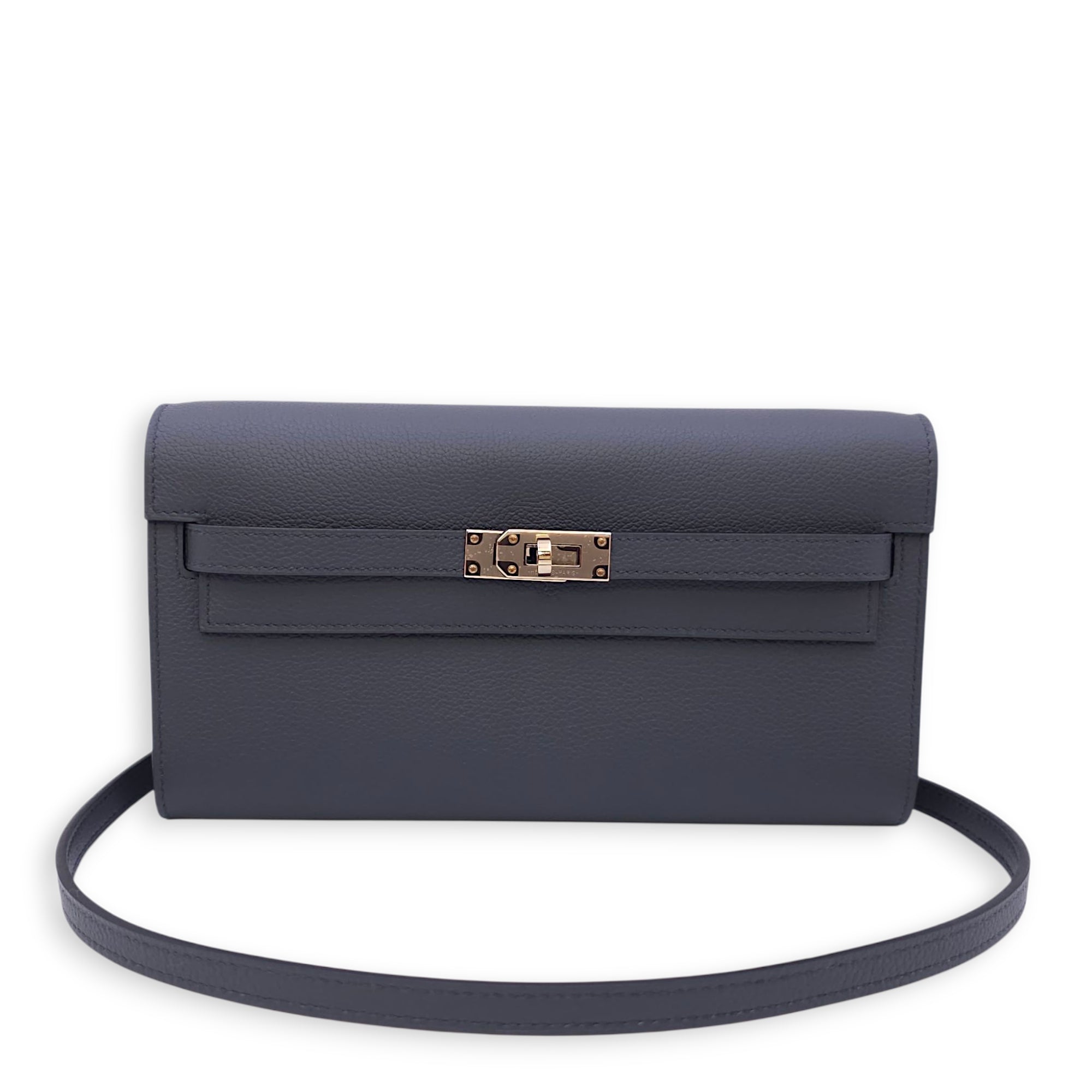 Kelly To Go Gris Misty Crossbody Bag in Evercolor, Permabrass hardware