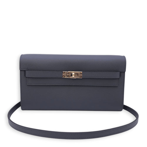 Kelly To Go Gris Misty Crossbody Bag in Evercolor, Permabrass hardware