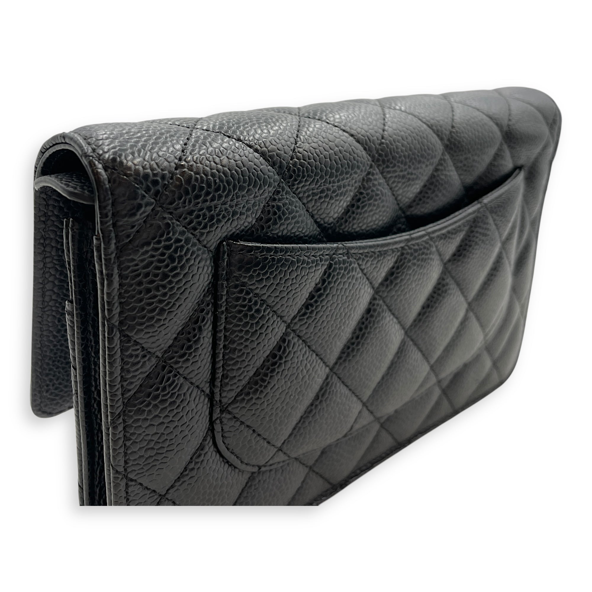 Quilted CC Black Wallet on Chain in Caviar Leather, Gold hardware