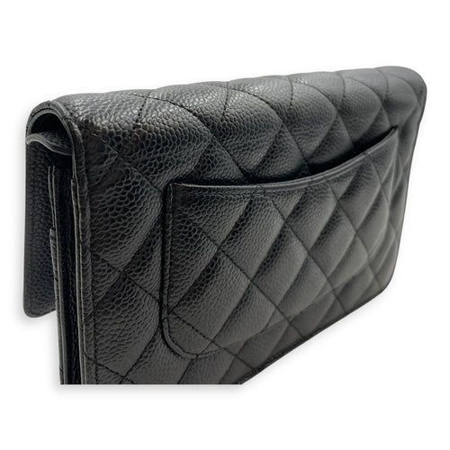 Quilted CC Black Wallet on Chain in Caviar Leather, Gold hardware
