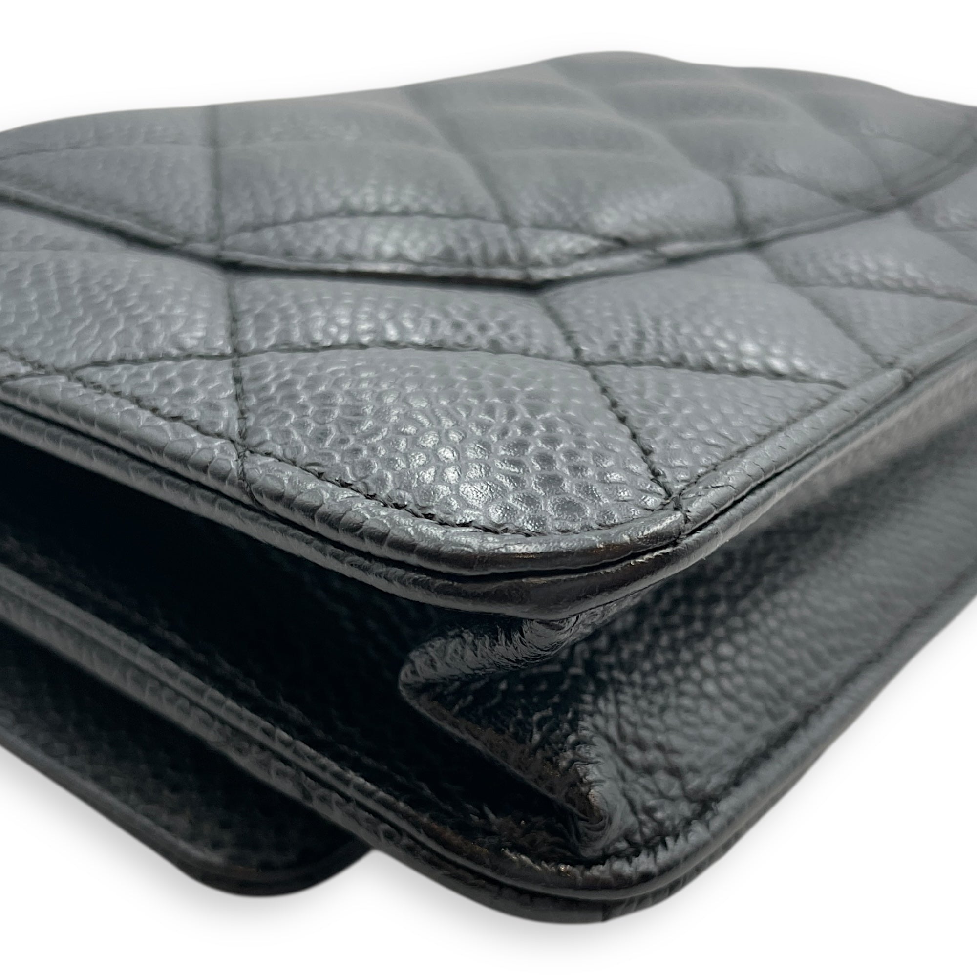 Quilted CC Black Wallet on Chain in Caviar Leather, Gold hardware
