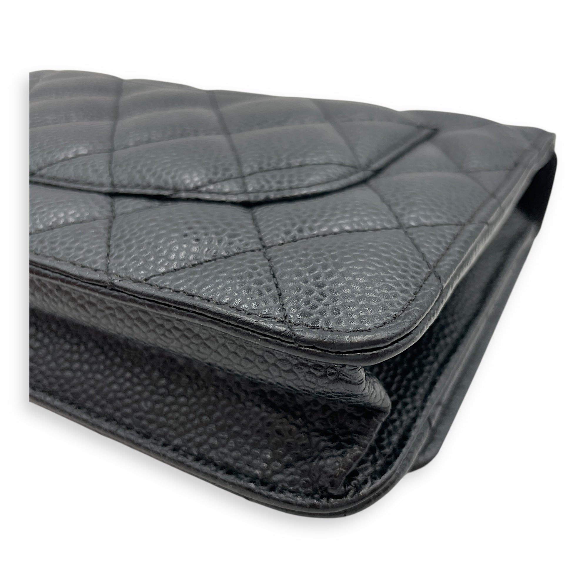 Quilted CC Black Wallet on Chain in Caviar Leather, Gold hardware