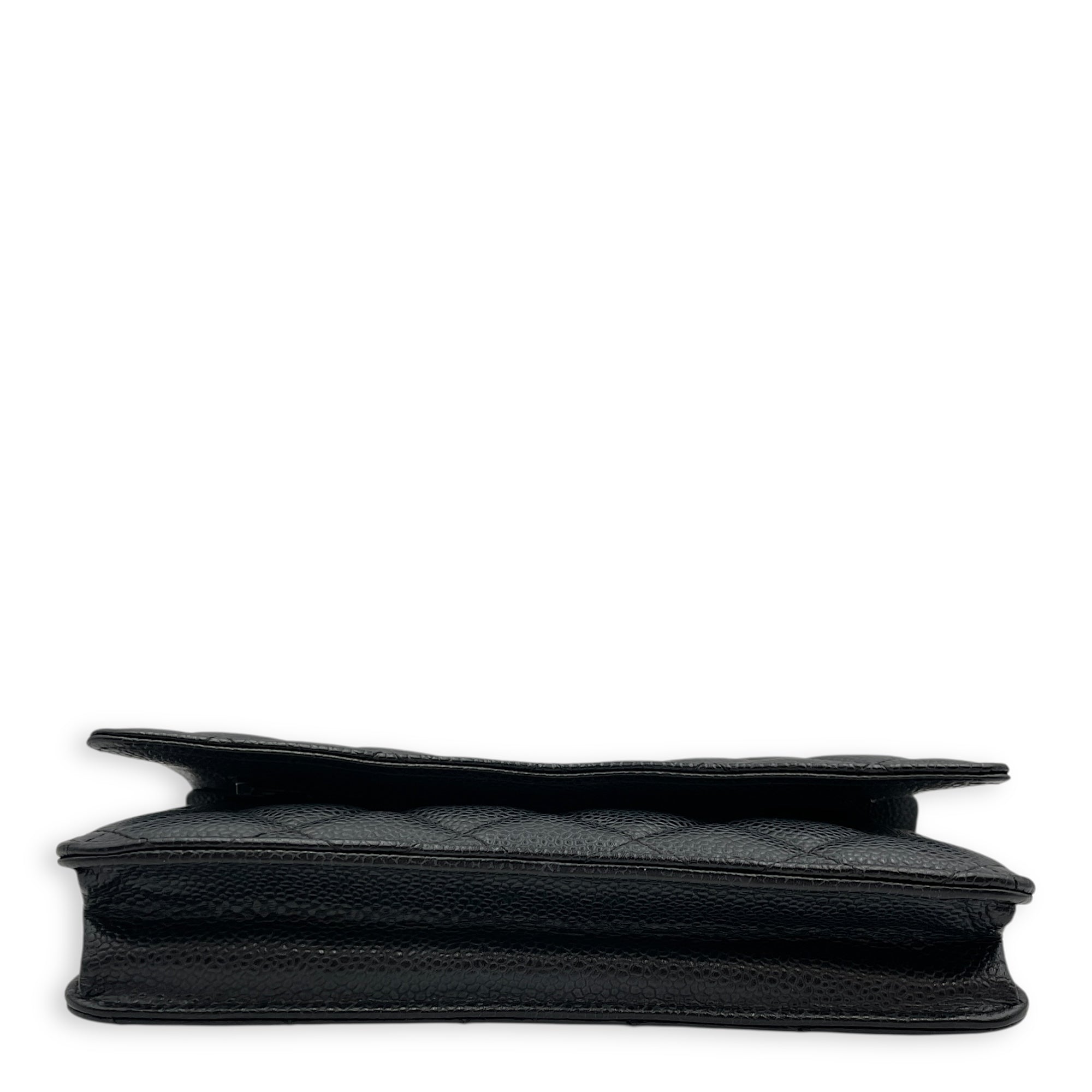 Quilted CC Black Wallet on Chain in Caviar Leather, Gold hardware