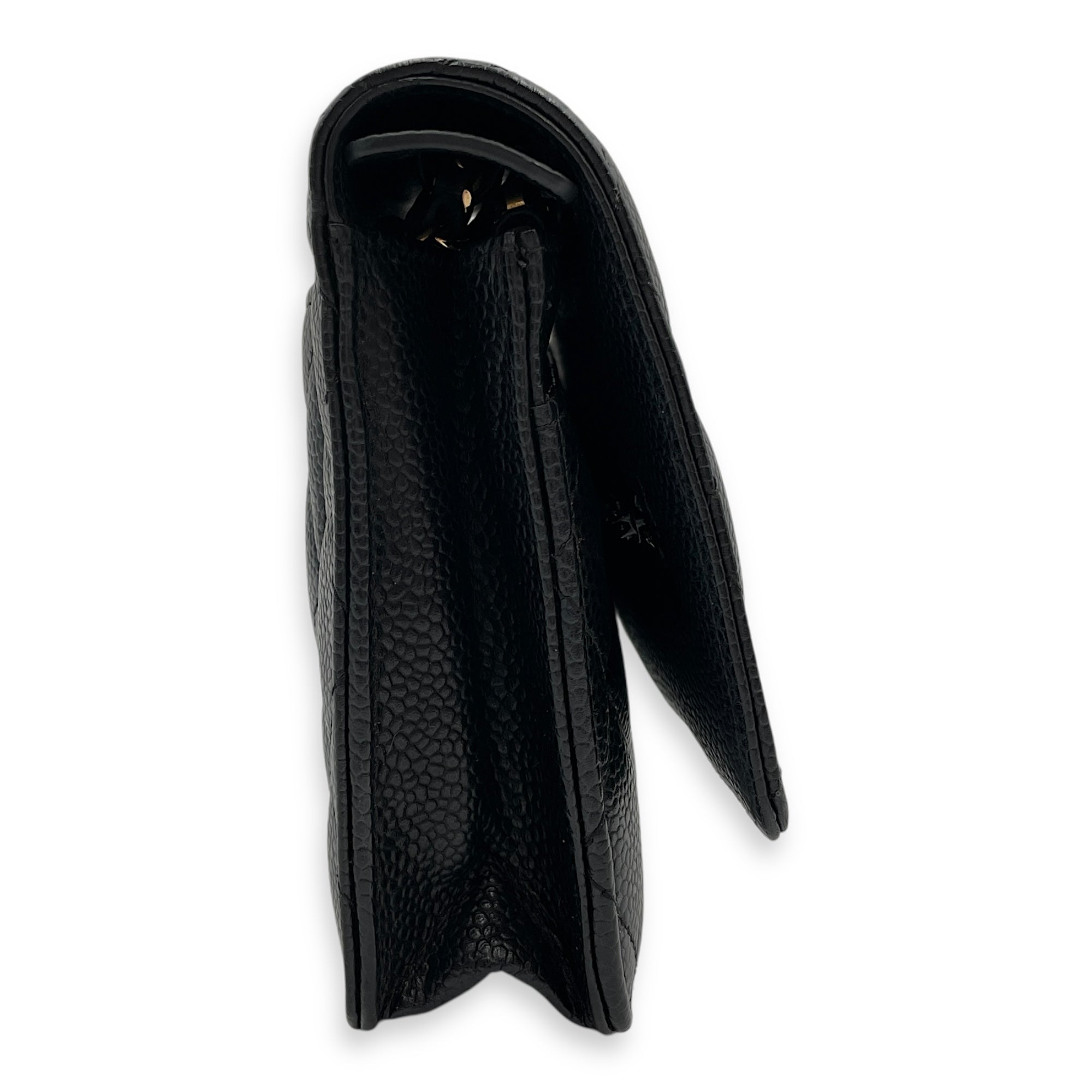 Quilted CC Black Wallet on Chain in Caviar Leather, Gold hardware