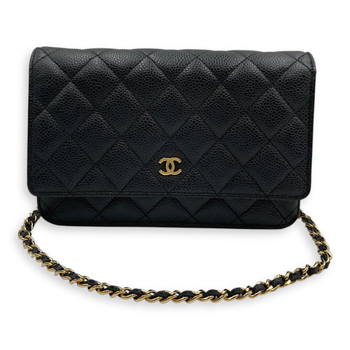 Quilted CC Black Wallet on Chain in Caviar Leather, Gold hardware