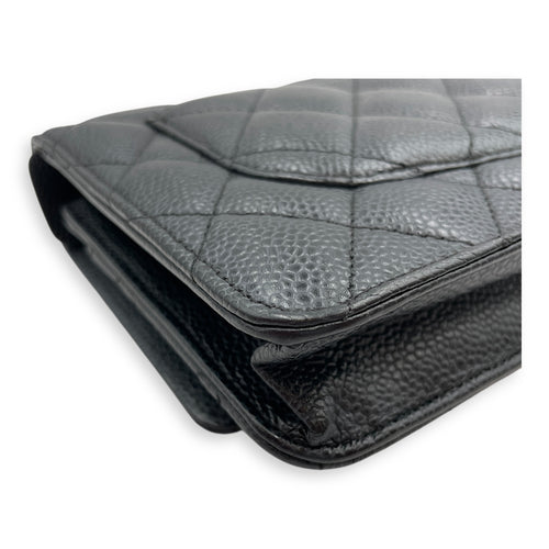 Quilted CC Black Wallet on Chain in Caviar Leather, Gold hardware