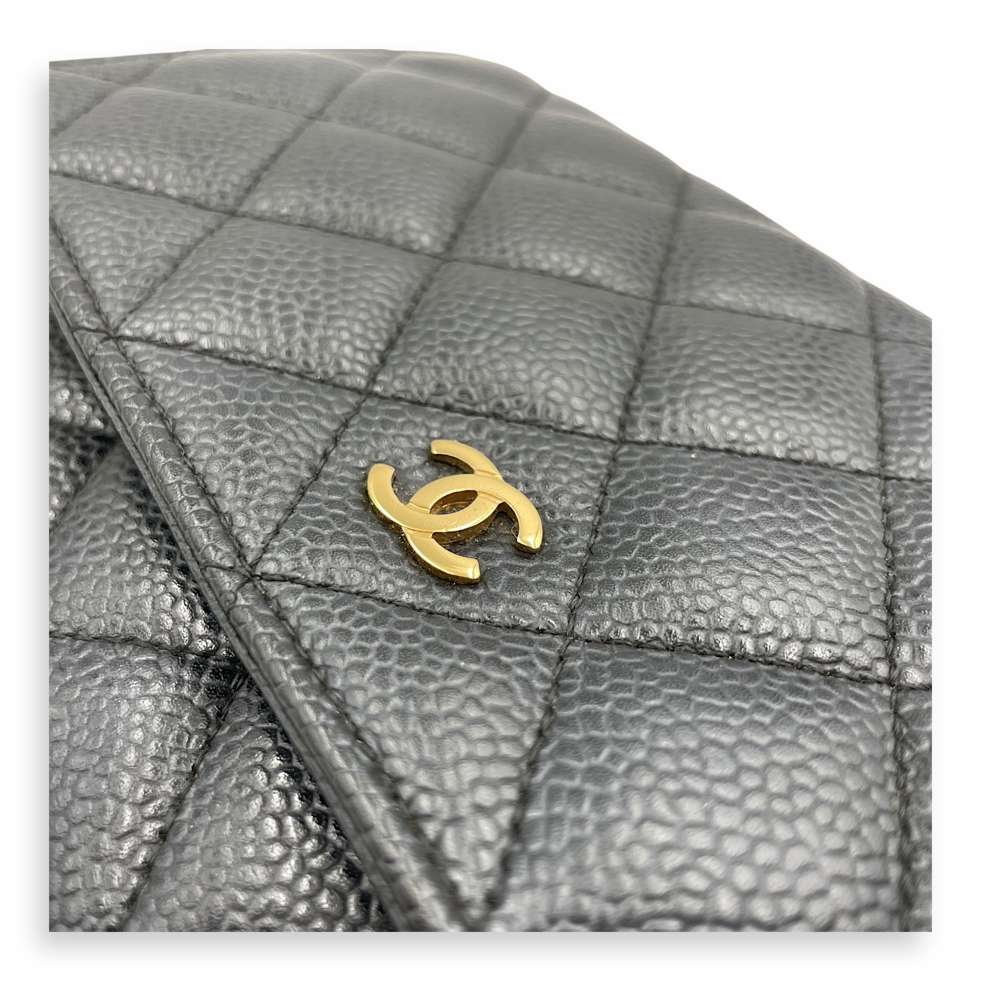 Quilted CC Black Wallet on Chain in Caviar Leather, Gold hardware