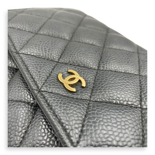 Quilted CC Black Wallet on Chain in Caviar Leather, Gold hardware