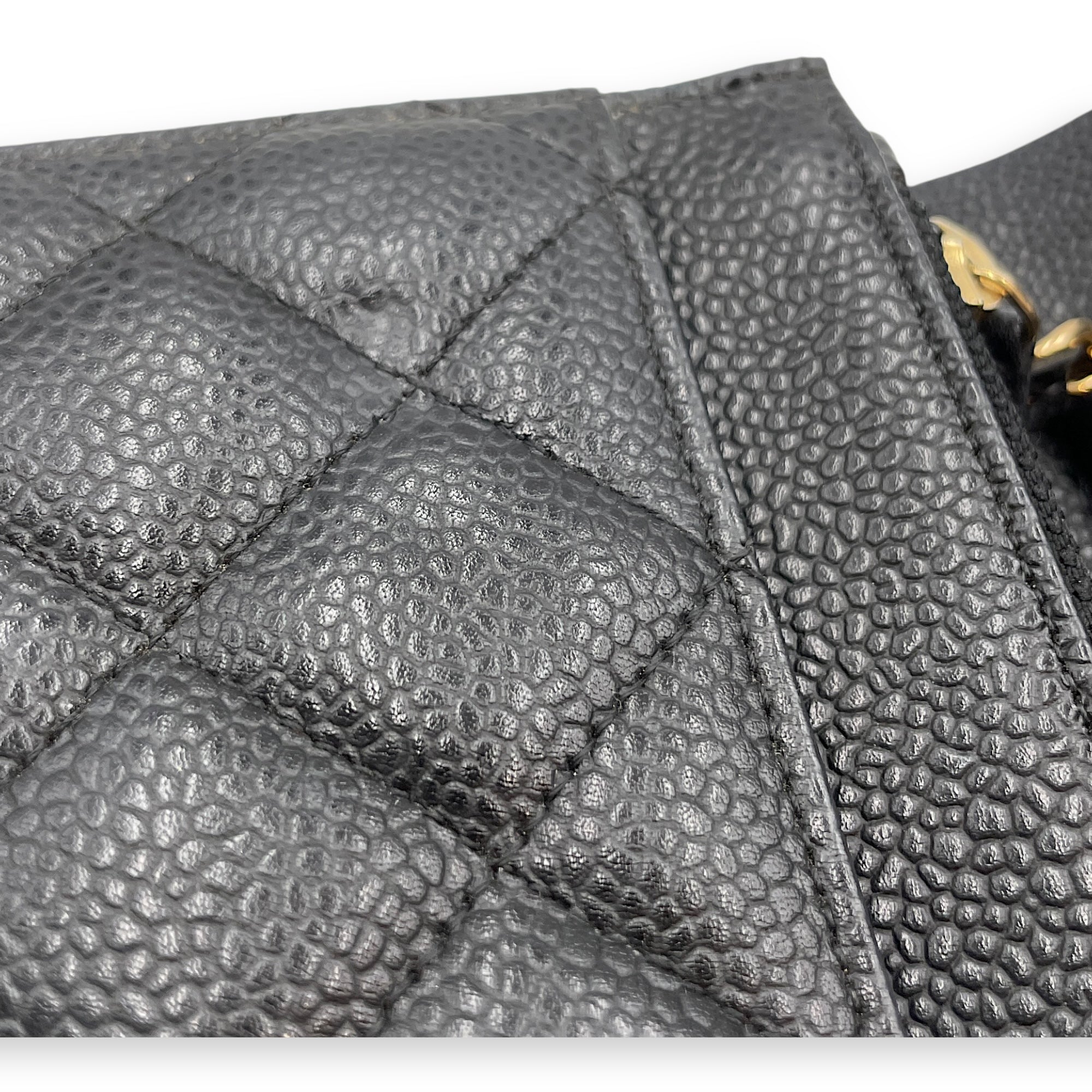 Quilted CC Black Wallet on Chain in Caviar Leather, Gold hardware