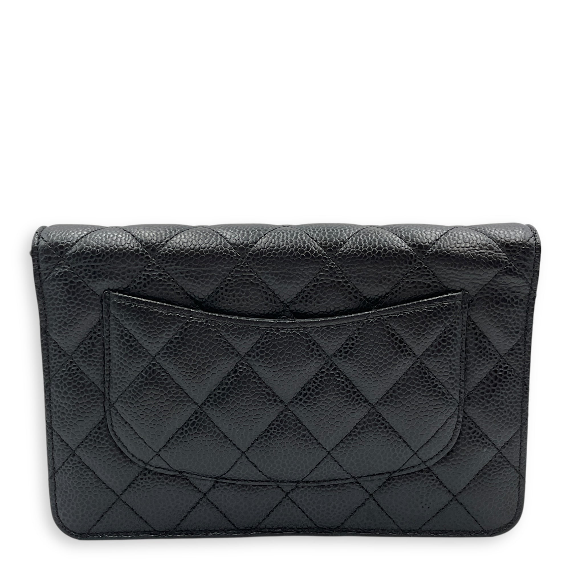 Quilted CC Black Wallet on Chain in Caviar Leather, Gold hardware