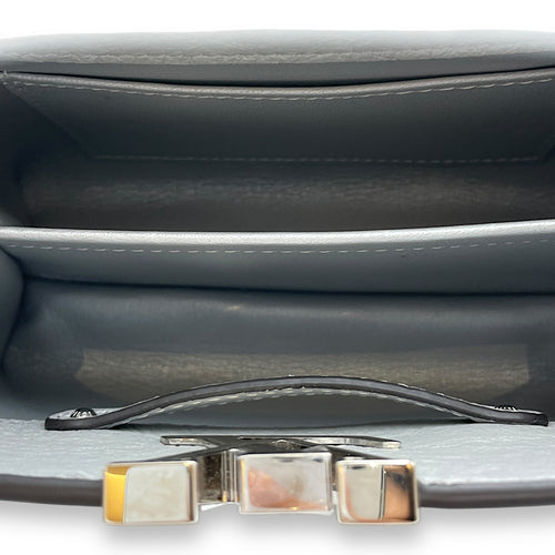 Capucines Mini Grey Top Handle Bag in Ostrich, Silver hardware