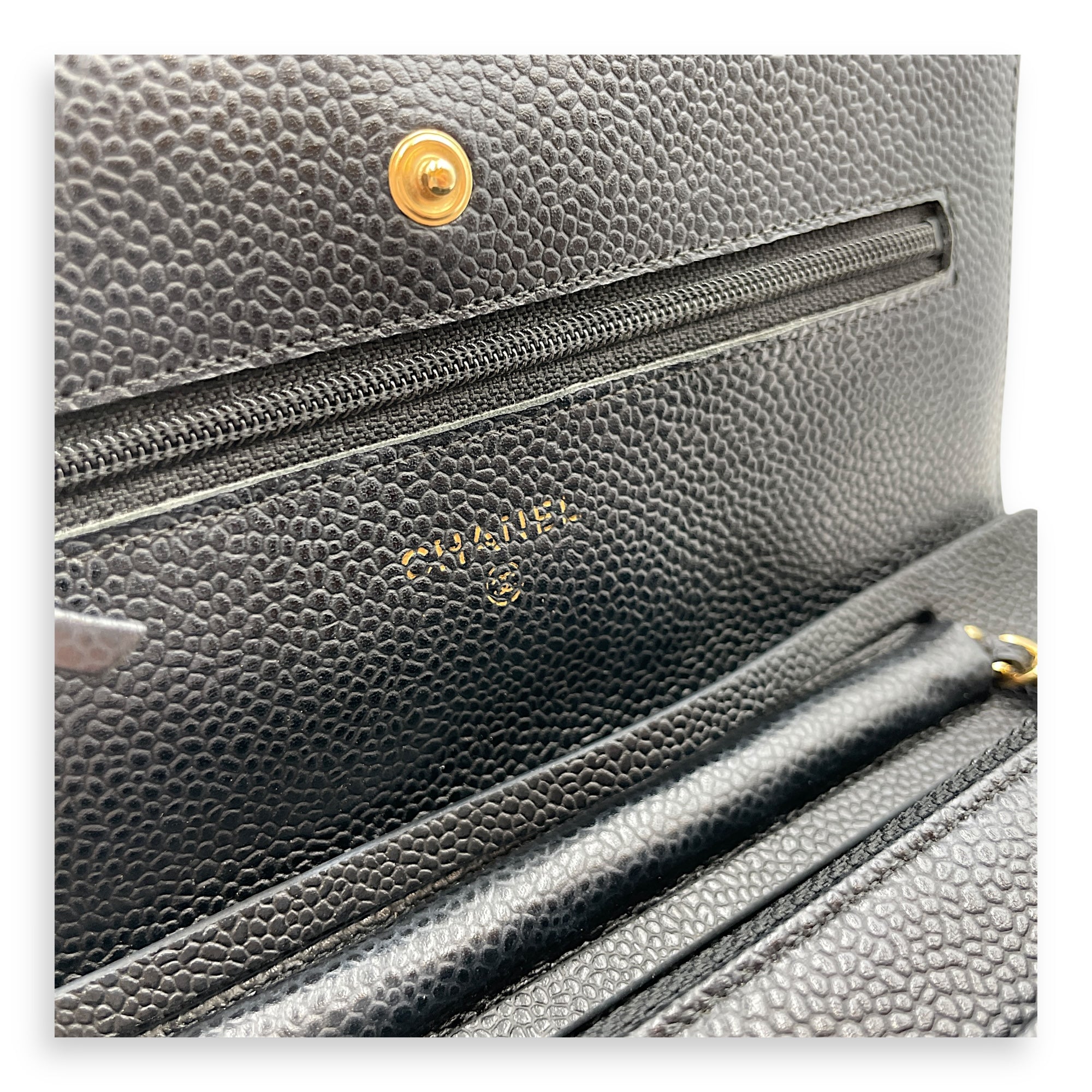 Quilted CC Black Wallet on Chain in Caviar Leather, Gold hardware