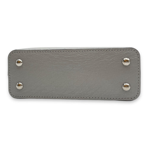 Capucines Mini Grey Top Handle Bag in Ostrich, Silver hardware