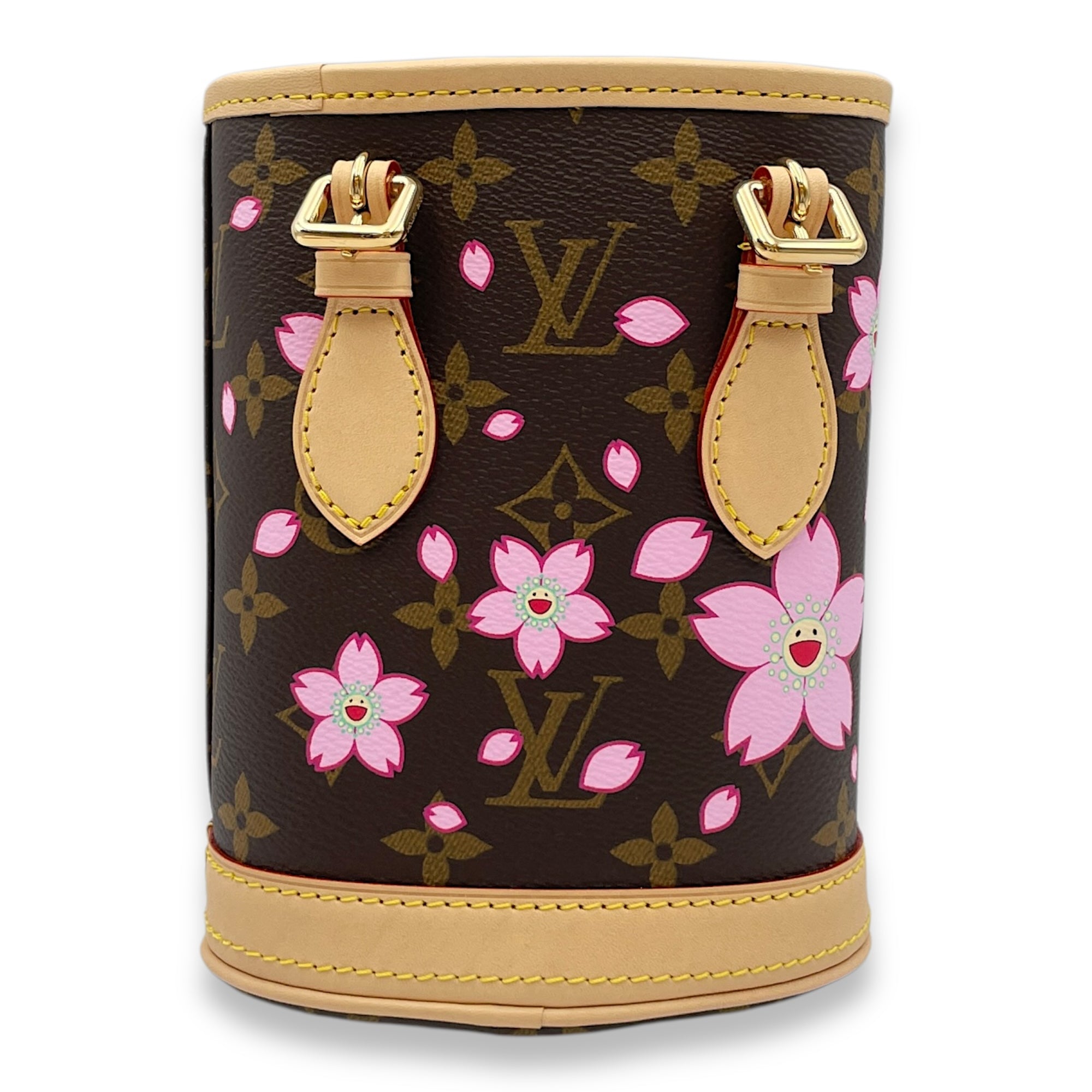 LV x TM Nano Brown Bucket Bag in Canvas, Gold hardware