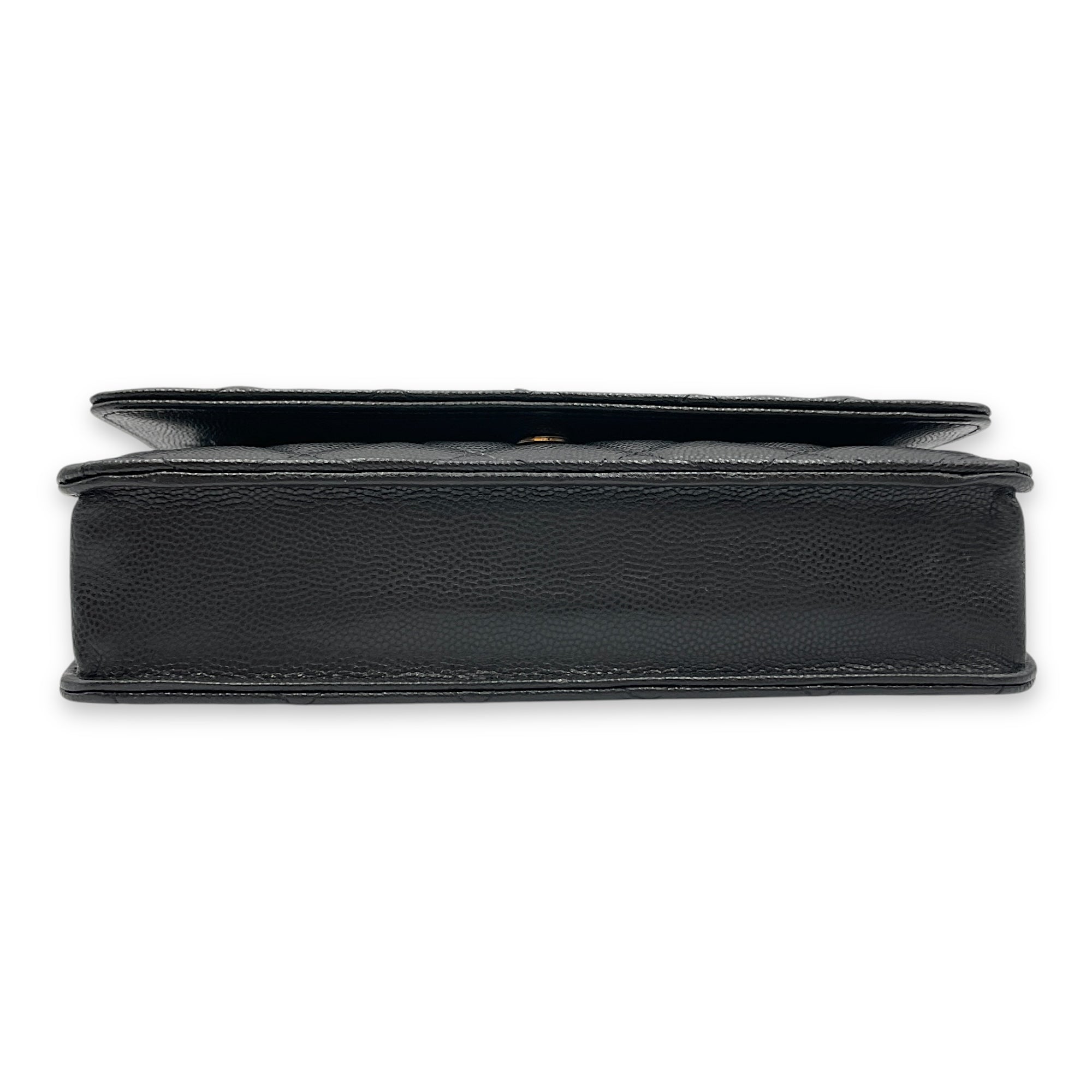 Quilted CC Black Wallet on Chain in Caviar Leather, Gold hardware