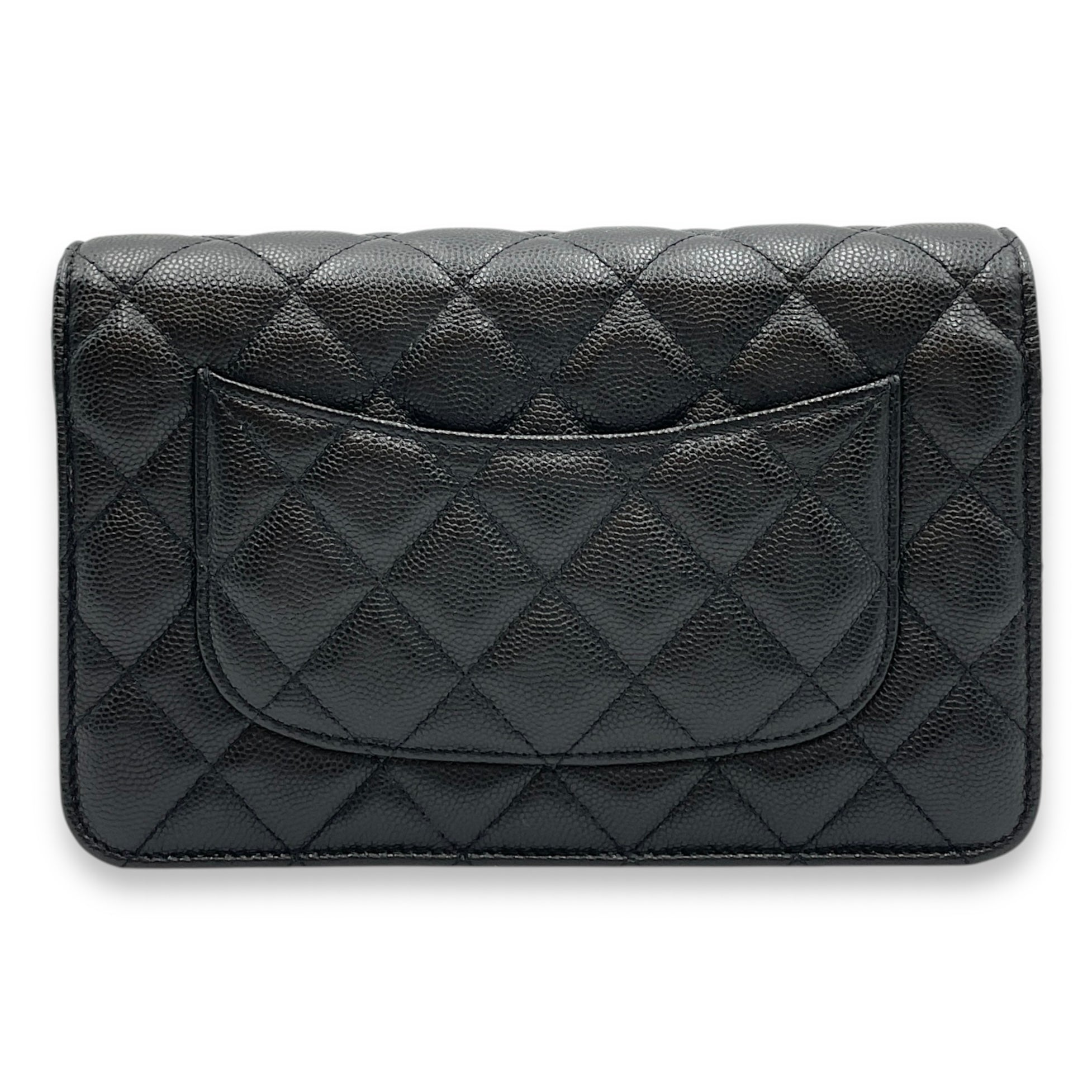Quilted CC Black Wallet on Chain in Caviar Leather, Gold hardware