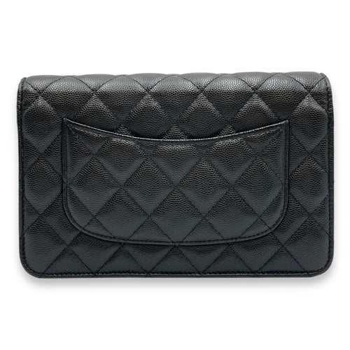 Quilted CC Black Wallet on Chain in Caviar Leather, Gold hardware