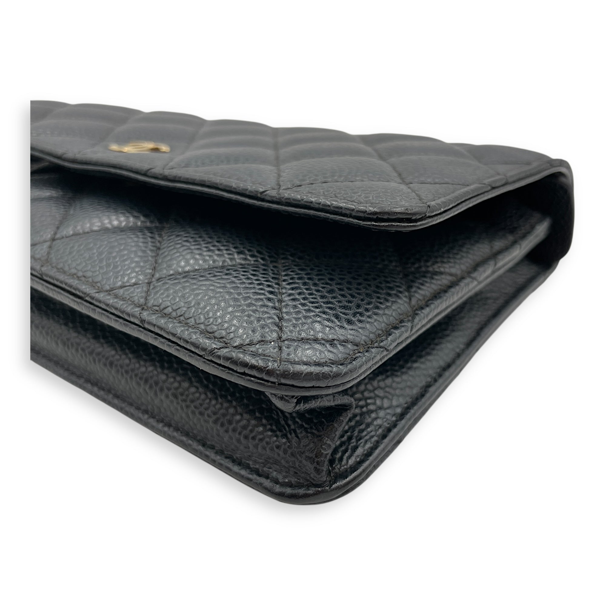 Quilted CC Black Wallet on Chain in Caviar Leather, Gold hardware