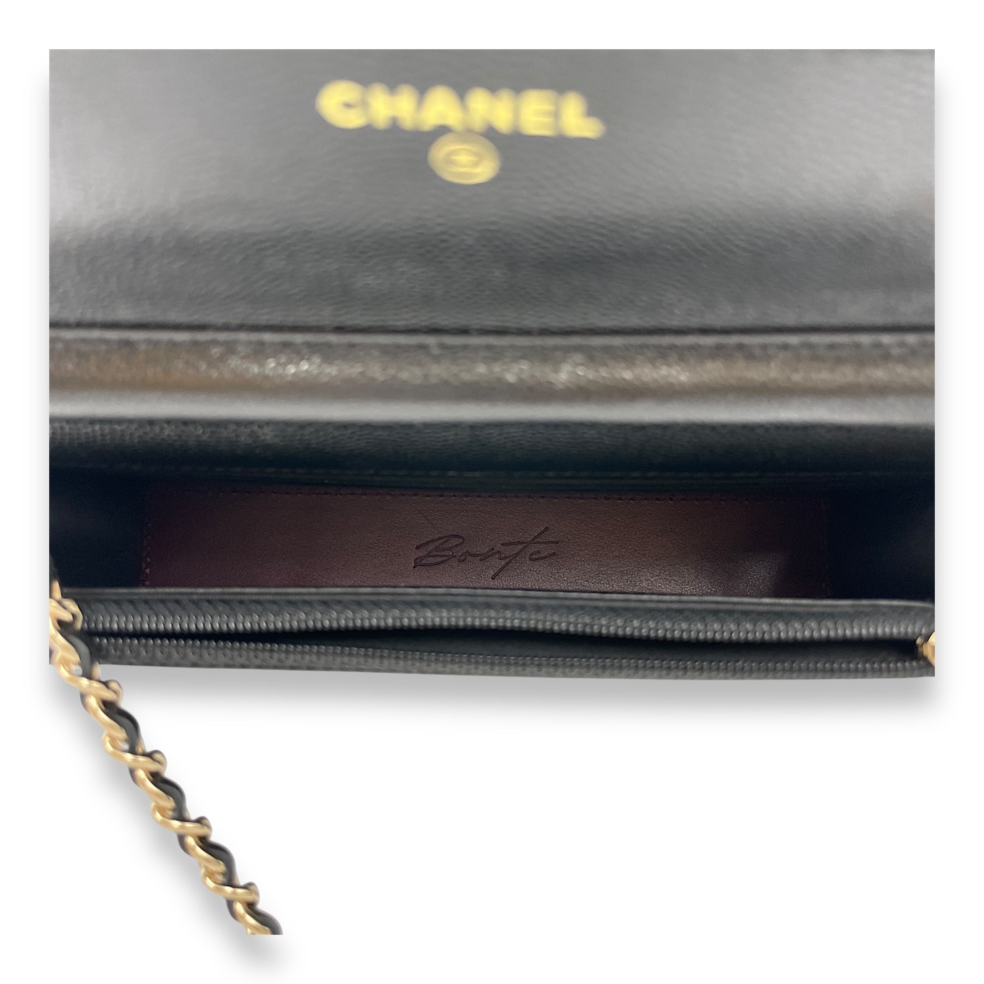 Quilted CC Black Wallet on Chain in Caviar Leather, Gold hardware