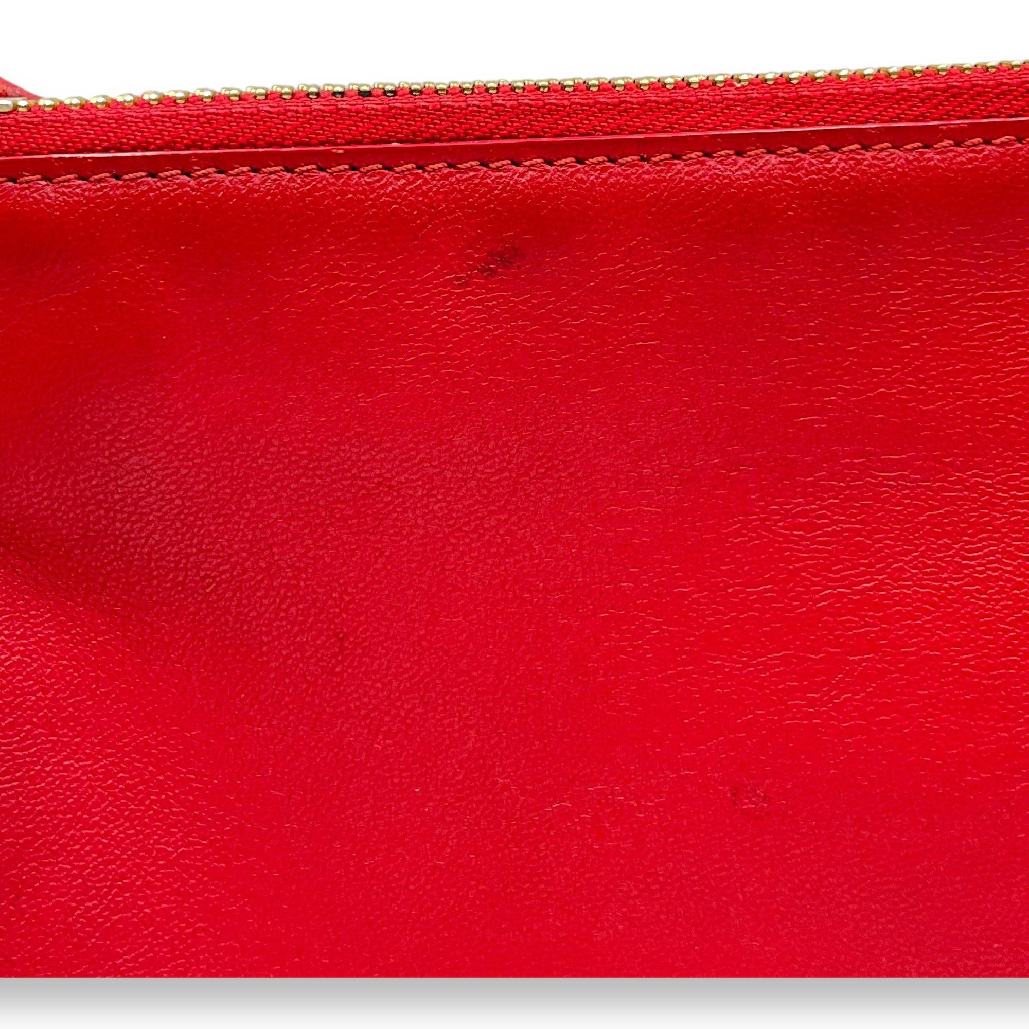 Trio Red Pouch with Strap in Calfskin, Gold hardware