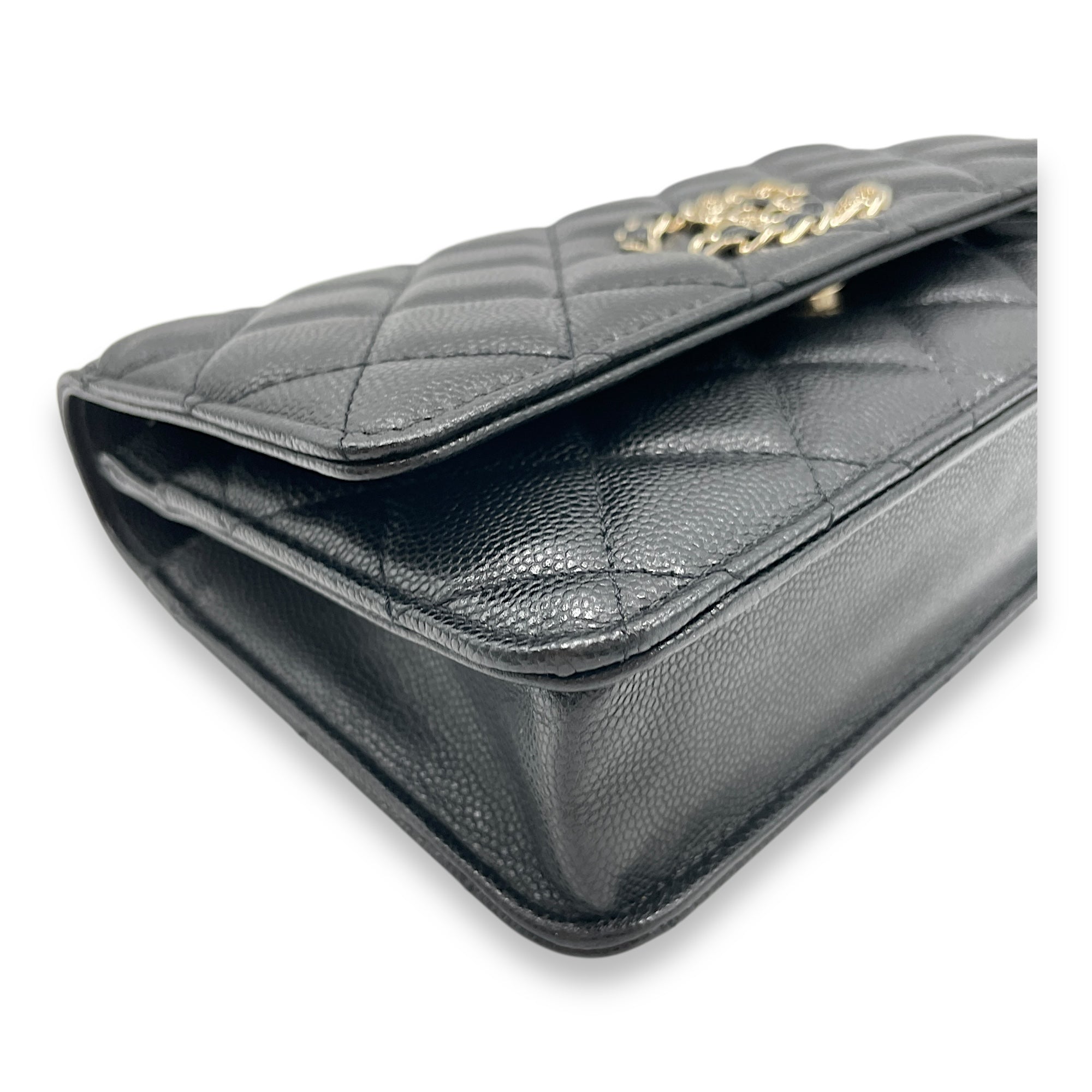 Quilted CC Black Wallet on Chain in Caviar Leather, Gold hardware