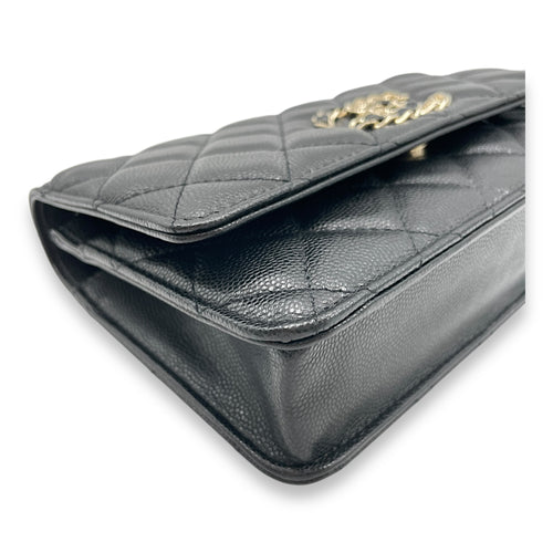 Quilted CC Black Wallet on Chain in Caviar Leather, Gold hardware