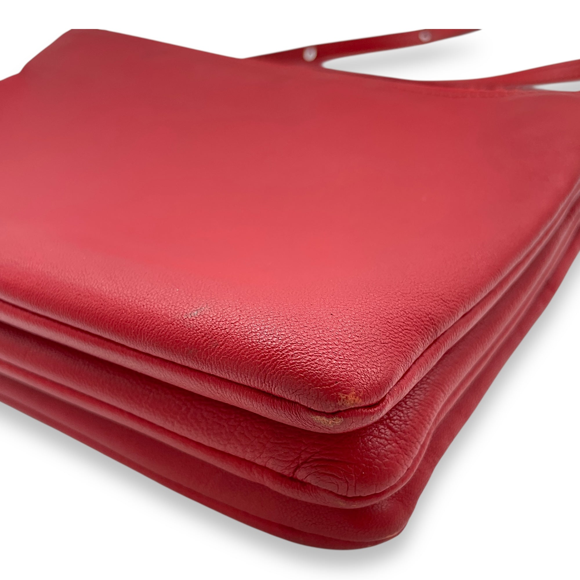 Trio Red Pouch with Strap in Calfskin, Gold hardware
