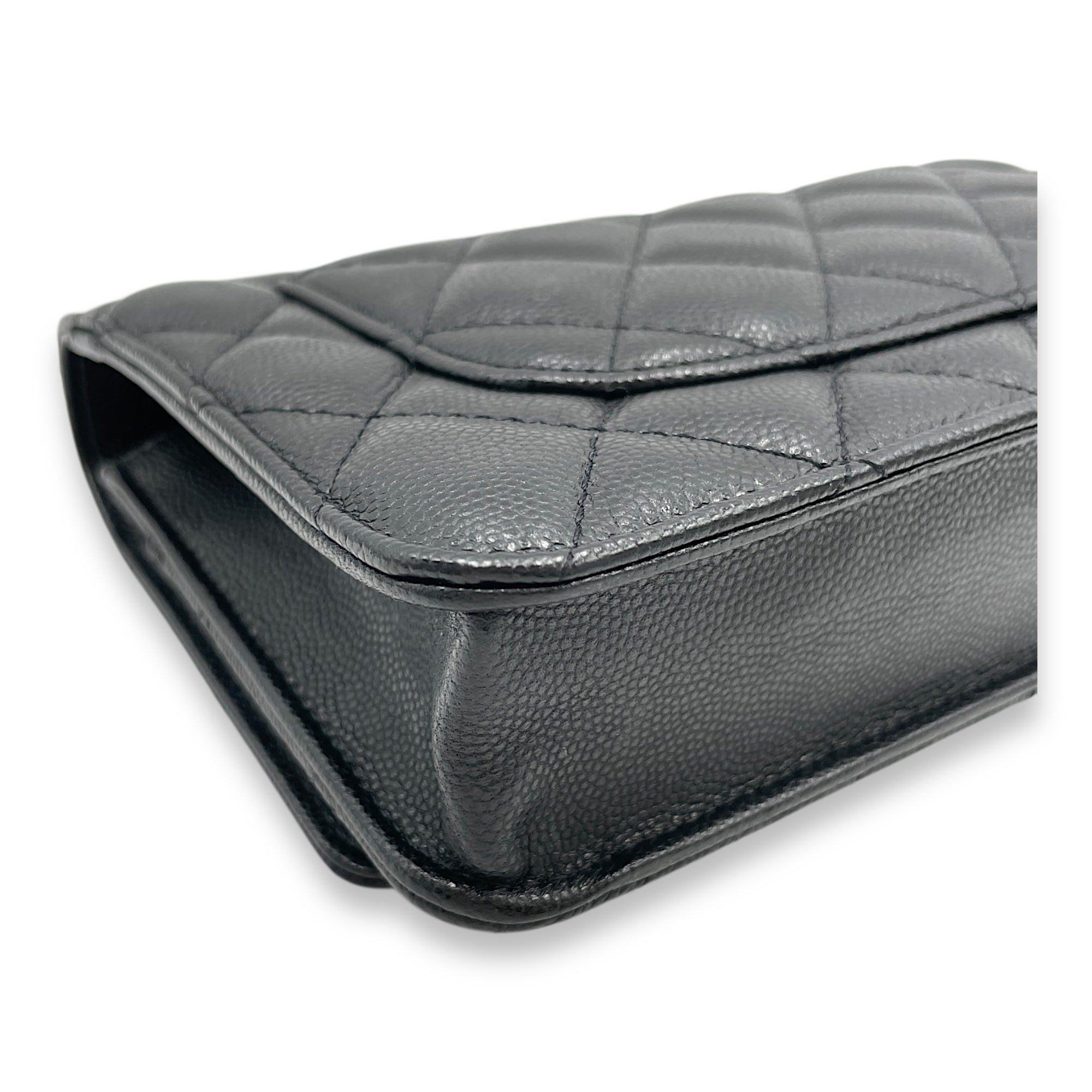 Quilted CC Black Wallet on Chain in Caviar Leather, Gold hardware