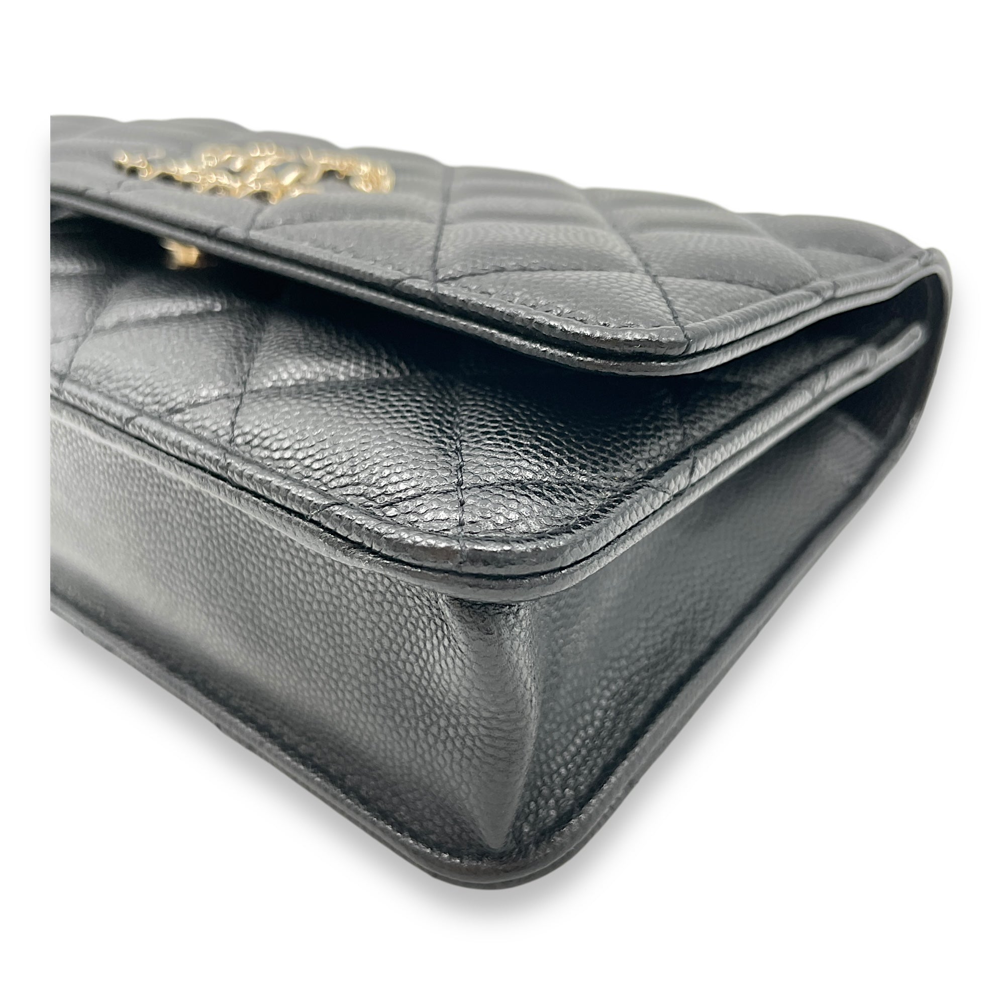 Quilted CC Black Wallet on Chain in Caviar Leather, Gold hardware