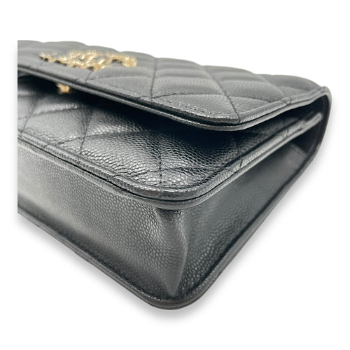Quilted CC Black Wallet on Chain in Caviar Leather, Gold hardware
